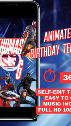 Digital Avengers Birthday Invitation - Editable Invitation Template - Animated Party Invitation - Electronic Invitation